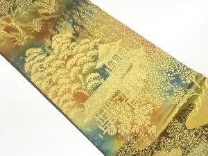 山並みに木々・家屋模様織出し袋帯
